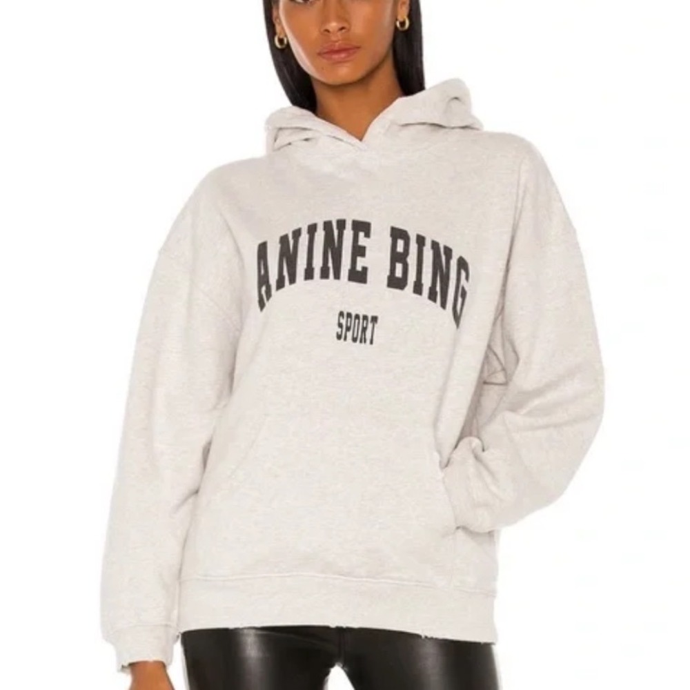 Anine Bing Light Gray Logo Hoodie